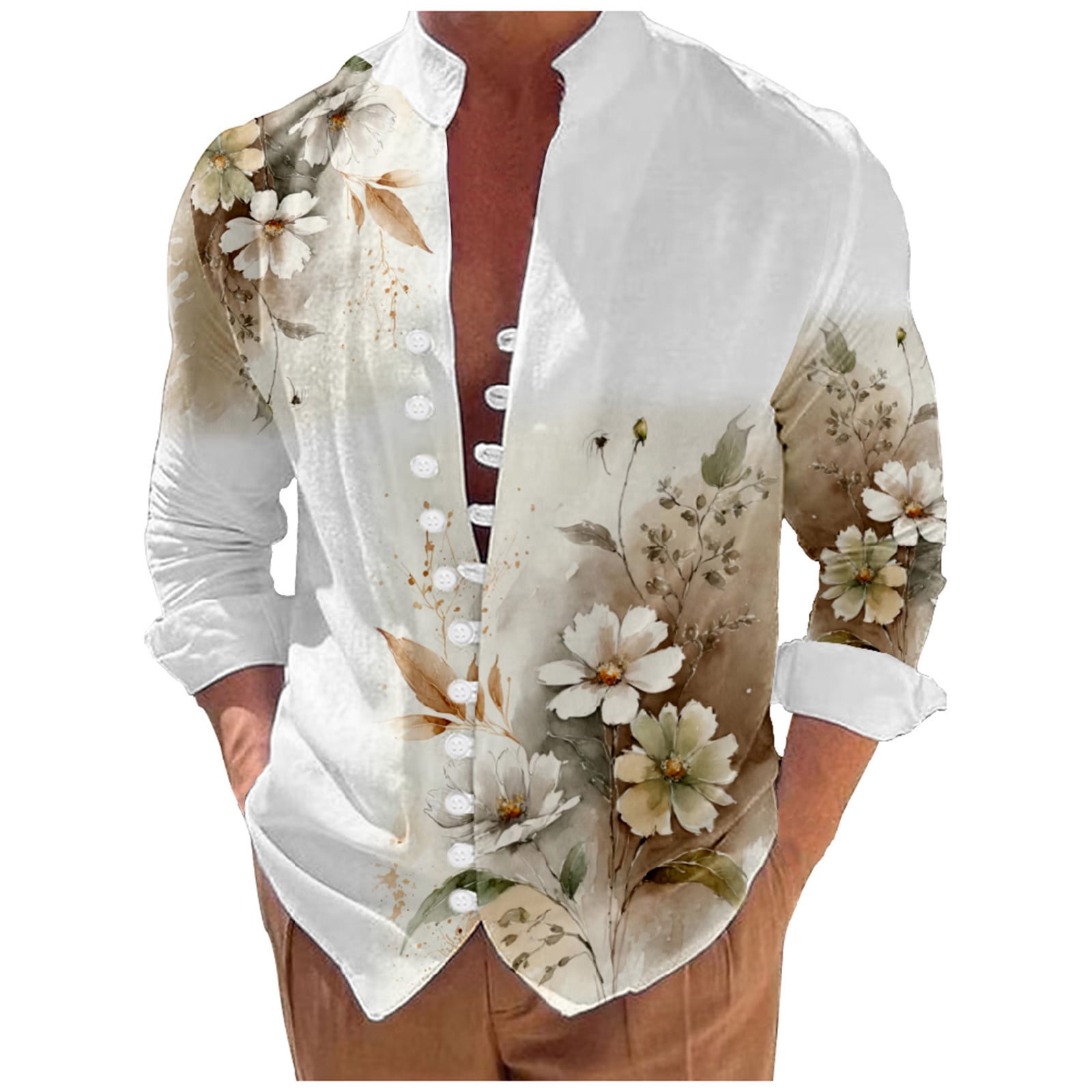 hopeusnice Men's Floral Shirts Clearance Fall Lightweight Long Sleeve