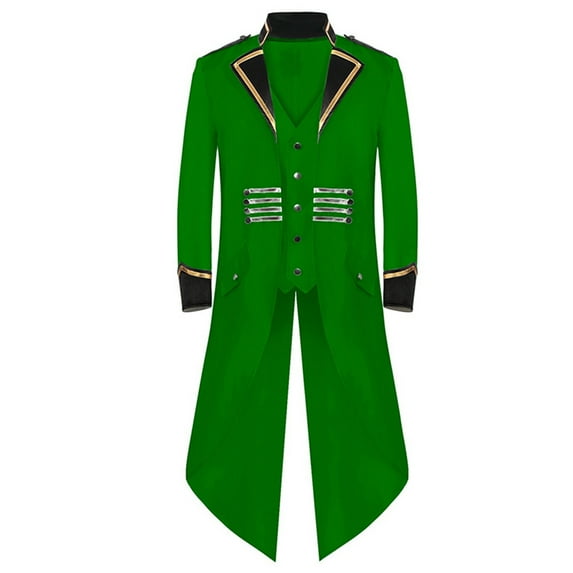 hopeusnice Men's Gothic Tailcoat Frock Coat Costume Swallow-Tailed Long Jacket Tuxedo Medieval Steam Outwear Green XXXL