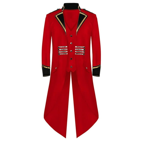 hopeusnice Men's Gothic Tailcoat Frock Coat Costume Swallow-Tailed Long Jacket Tuxedo Medieval Steam Outwear Red L