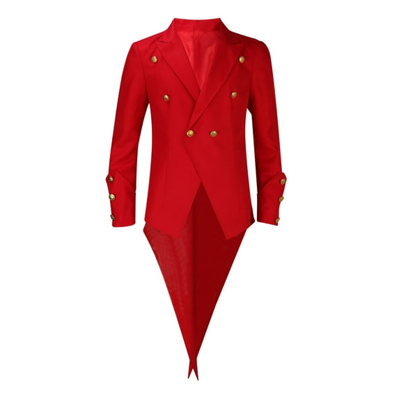 hopeusnice Men's Gothic Vintage Frock Coat Tailcoat Steam Jacket Party Tuxedo Blazer Red L