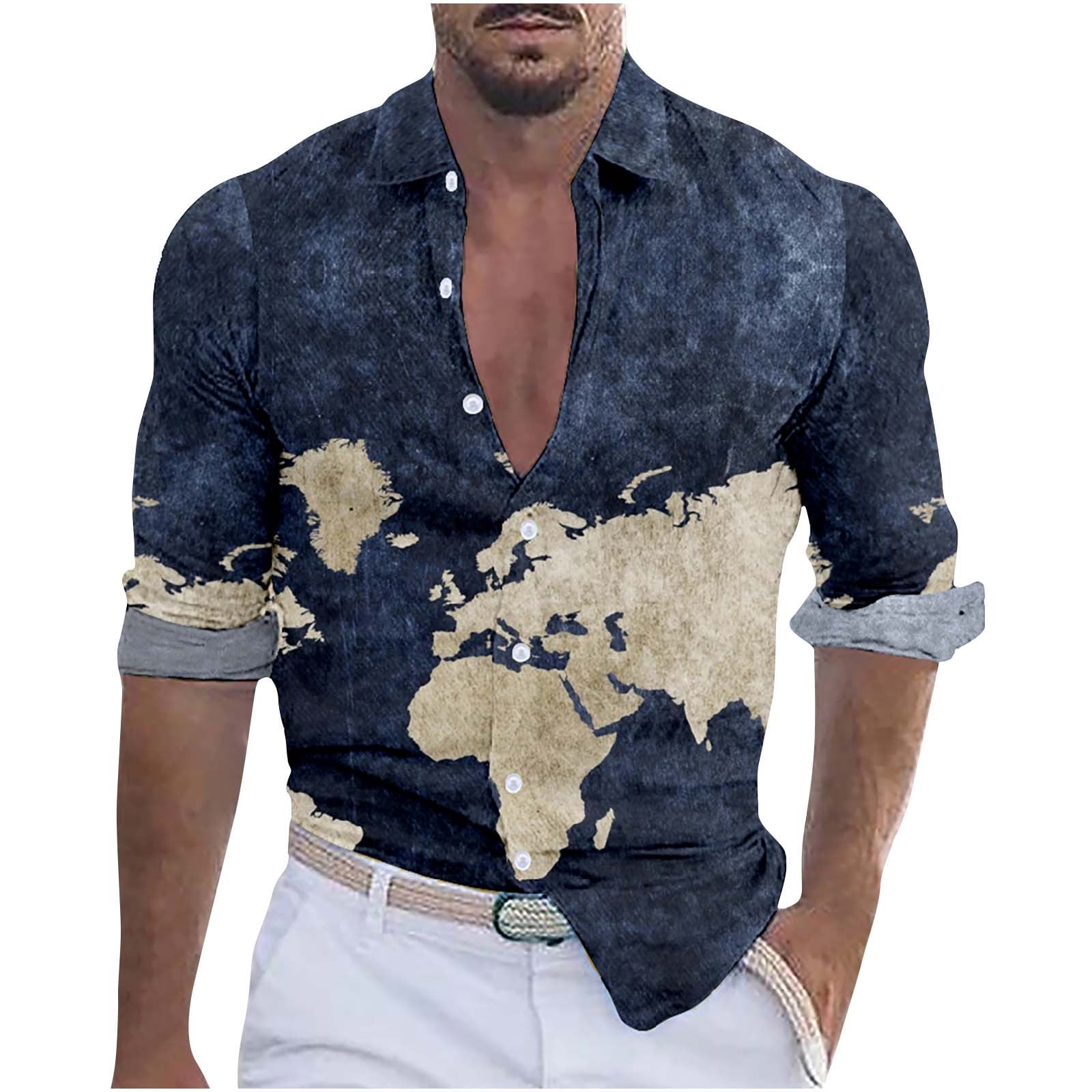 hopeusnice Men's Graphic Shirts Clearance Slim Fit Beach Shirts Casual