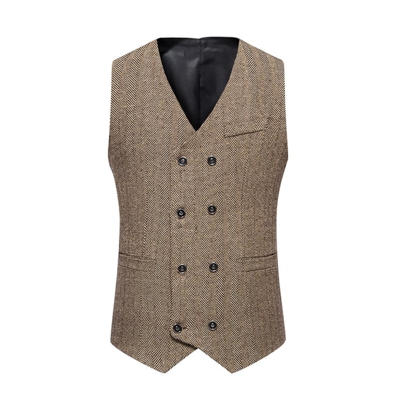 hopeusnice Men's Herringbone Tweed Vests Business Waistcoat Slim Fit Suit Vests with Pockets Coffee XXL