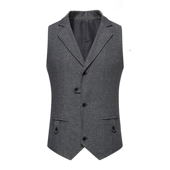 hopeusnice Men's Herringbone Tweed Vests Business Waistcoat Slim Fit Suit Vests with Pockets Dark Gray L