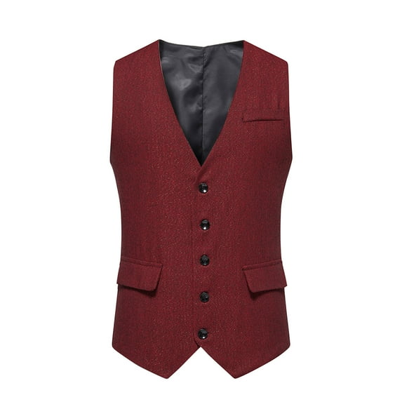 hopeusnice Men's Herringbone Tweed Vests Business Waistcoat Slim Fit Suit Vests with Pockets Red M