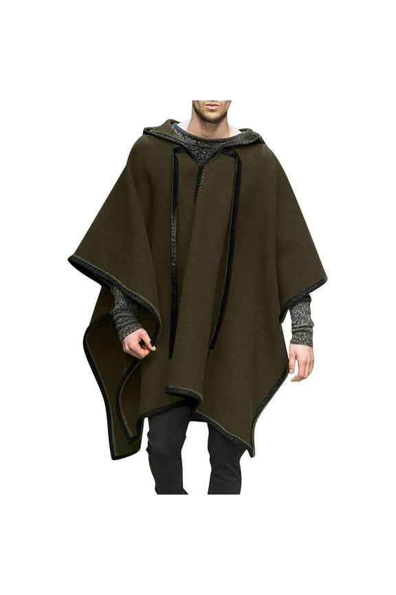 Men's Hood Medieval Cloak Gothic Long Hood Cape Coat Outwear Vintage Wool Cape Army Green S