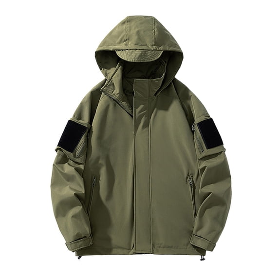 hopeusnice Men's Jacket Windproof Outwear Coats Hood Jackets with Multi Pockets Army Green XL