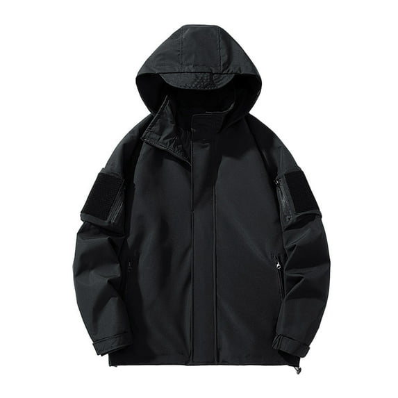 hopeusnice Men's Jacket Windproof Outwear Coats Hood Jackets with Multi Pockets Black XL