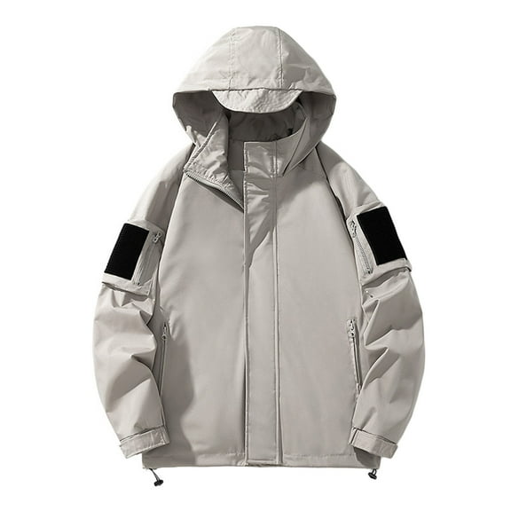 hopeusnice Men's Jacket Windproof Outwear Coats Hood Jackets with Multi Pockets Khaki XXL