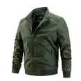 thumbnail image 1 of hopeusnice Men's Lightweight Stand Collar Long Sleeve Full Zip Plain Windproof Bomber Jacket with Pockets Army Green L, 1 of 3