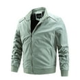 thumbnail image 1 of hopeusnice Men's Lightweight Stand Collar Long Sleeve Full Zip Plain Windproof Bomber Jacket with Pockets Mint Green XL, 1 of 3