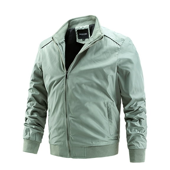 hopeusnice Men's Lightweight Stand Collar Long Sleeve Full Zip Plain Windproof Bomber Jacket with Pockets Mint Green XL