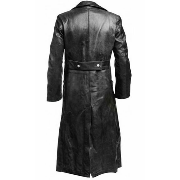 hopeusnice Men's Long Genuine Leather Trench Coat Winter Warm Overcoat Double Breasted Lapel Black Black XXXL