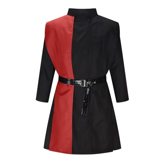 hopeusnice Men's Long Sleeve Color Block Blazer Dress Notched Lapel Single Breasted Leather Belt Mini Dress Office Workwear Tunic Dress Red S