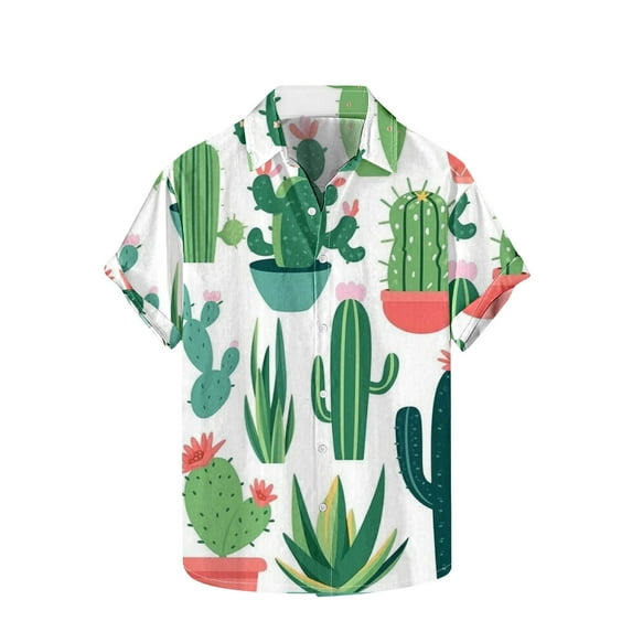 hopeusnice Men's Novelty Cactus Print Shirt Short Sleeve Button Down Summer Beach Tropical Hawaiian Shirt Multicolor XXXXXL