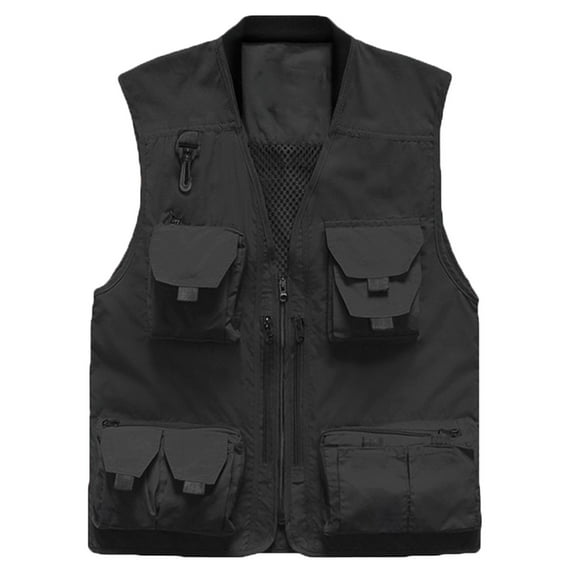 hopeusnice Men's Outdoor Travel Photographer Vest Multi-Pockets Quick Dry Breathable Mesh Fishing Hiking Waistcoat Vest Coat Black L
