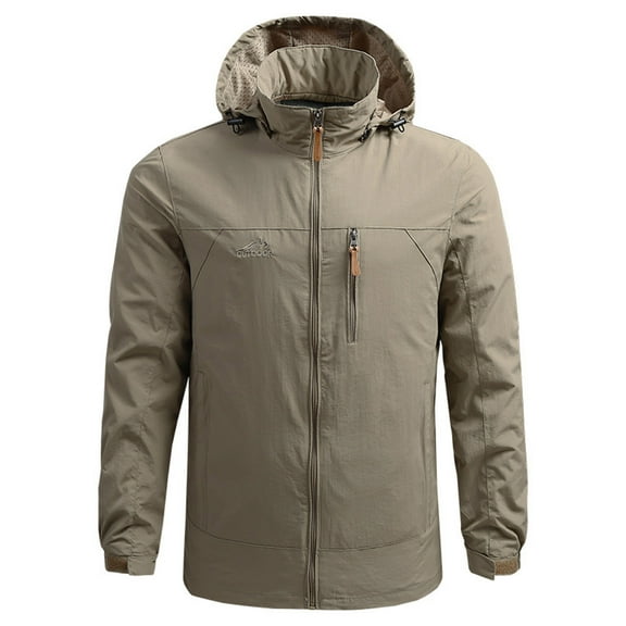 hopeusnice Men's Outdoor Windproof Hiking Jackets with Removable Hood Winter Warm Fleece Coats Thermal Snow Ski Jackets Khaki XXXL