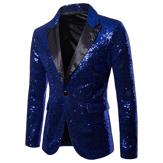 hopeusnice Men's Paisley Print Button Up Slim Fit Blazer Suit Jacket Wedding Party Tuxedo Blue M