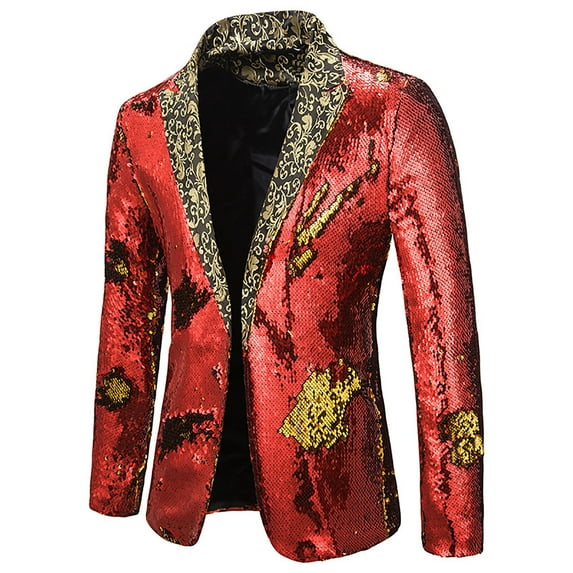 hopeusnice Men's Paisley Print Button Up Slim Fit Blazer Suit Jacket Wedding Party Tuxedo Red XL