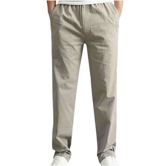 hopeusnice Men's Pants Pockets Cotton Linen Wide Leg Pants Elastic Waist Lounge Trousers Workout Activewear Fashion Casual Fall Pants Solid Color sweatpants fall Gray L