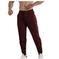 thumbnail image 1 of hopeusnice Men's Pants Solid Color sweatpants fall Cotton Linen Capri Fashion Casual Fall Pants Pockets Elastic Waist Drawstring Lounge Trousers Workout Activewear Wine M, 1 of 4
