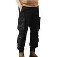 thumbnail image 1 of Men's Pants Solid Color sweatpants fall Cotton Linen Joggers Elastic Waist Drawstring Cargo Casual Fall Workout Activewear Pants Pockets Fashion Black XXXXXXL, 1 of 5