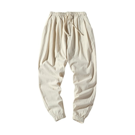 hopeusnice Men's Pants Solid Color sweatpants fall Workout Activewear Casual Fall Pants Joggers Elastic Waist Drawstring Lounge Trousers Fashion White XXXXXL