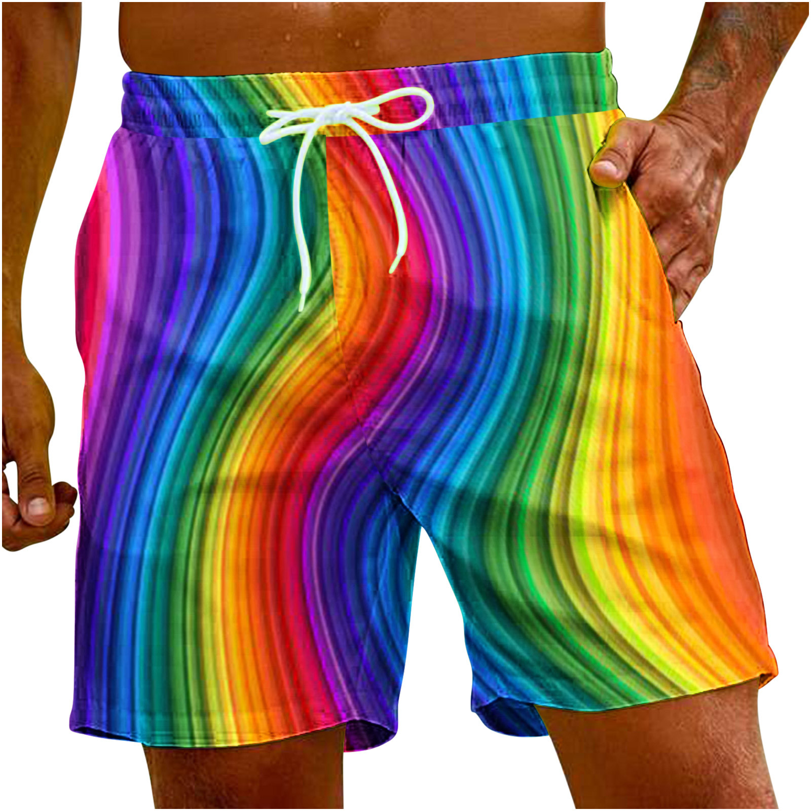 hopeusnice Men's Pants Striped Shorts Swim Trunks Beach Shorts Elastic ...