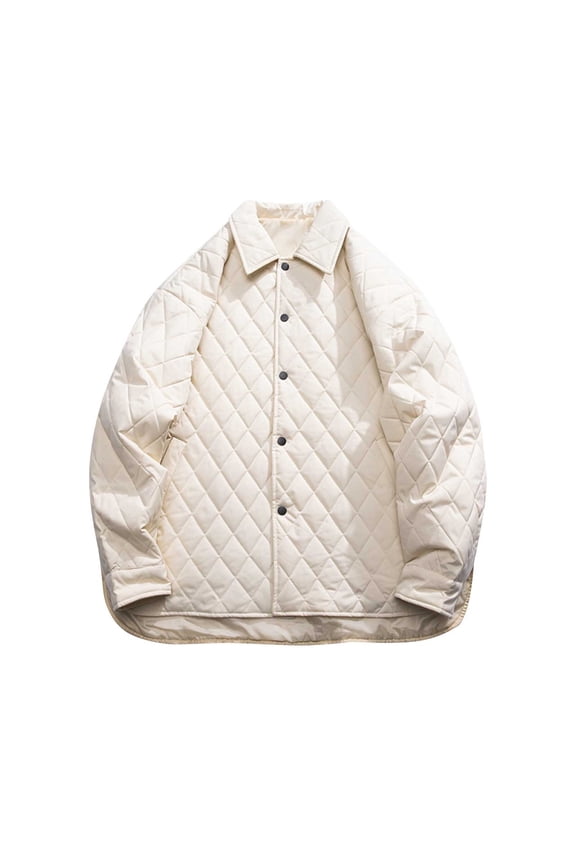 Men's Quilted Liner Jacket Warm Winter Stand Collar Long Sleeve Pockets Button Up Overcoat Outerwear Beige L