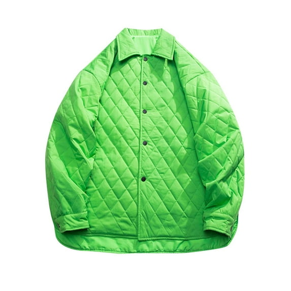hopeusnice Men's Quilted Liner Jacket Warm Winter Stand Collar Long Sleeve Pockets Button Up Overcoat Outerwear Green XXXXL