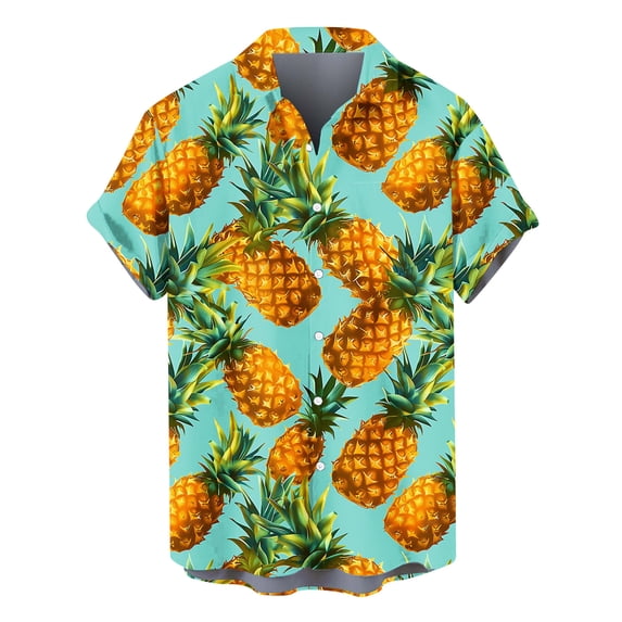 hopeusnice Men's Short Sleeve Pineapple Print Shirt Beach Button Down Tropical Hawaiian Shirt Green XL