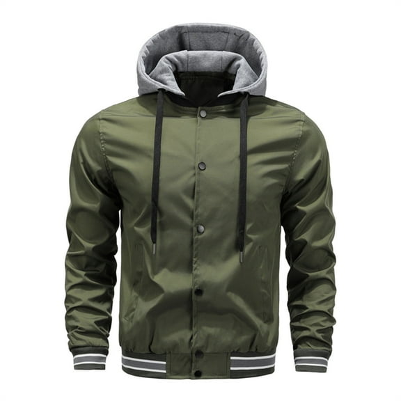 hopeusnice Men's Slim Fit Contrast Color Hood Bomber Jacket with Pockets Utility Outdoor Sport Coat Green S