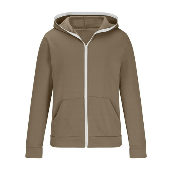 hopeusnice Men's Slim Fit Solid Color Long Sleeve Full Zip Hooded Sweatshirt Jacket Coat with Pockets Coffee XL