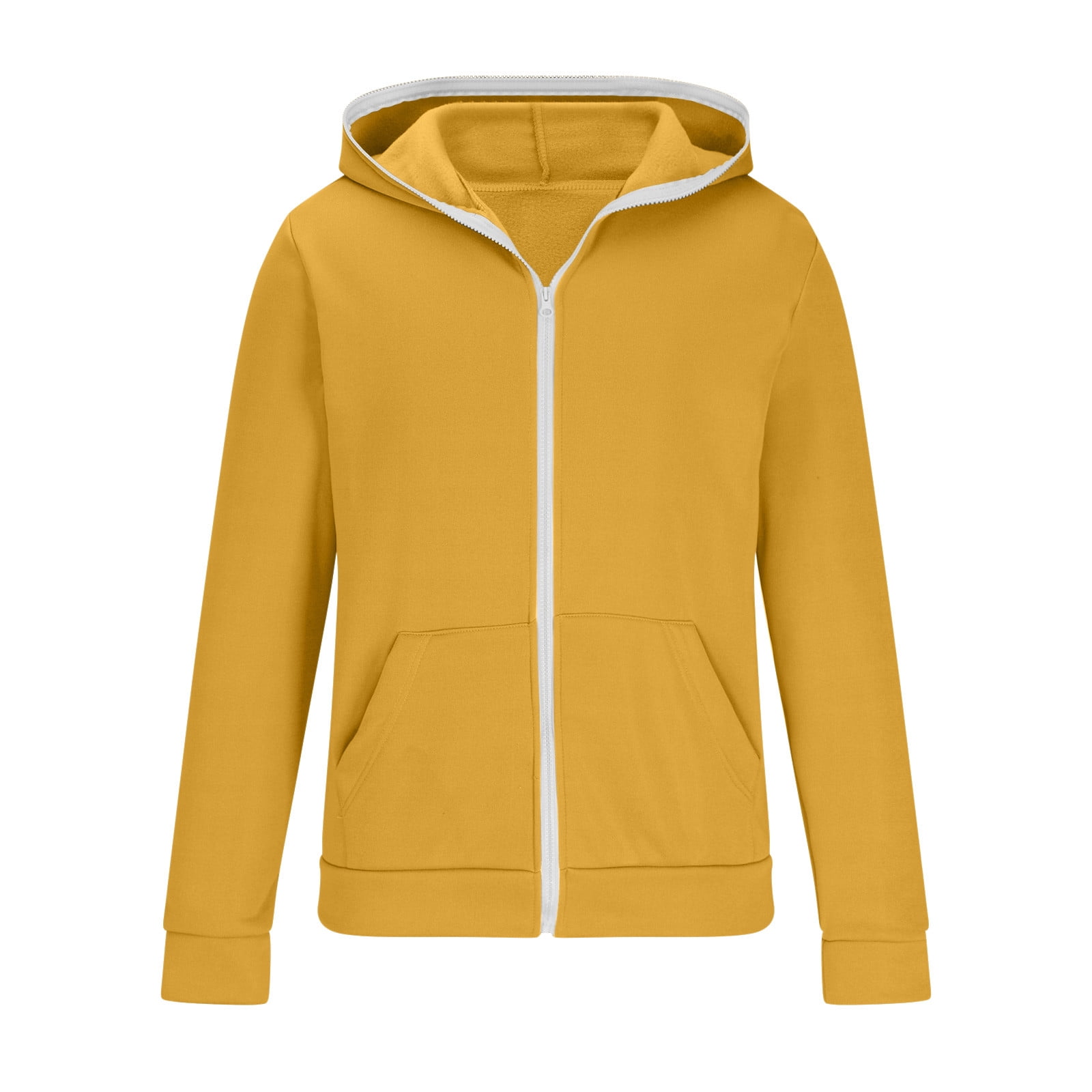 Yellow Full Sleeves Front Zip Hooded Jacket main image 1