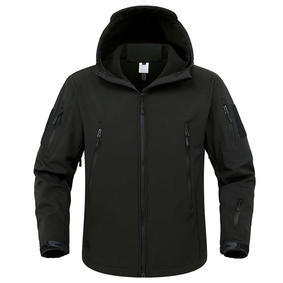 hopeusnice Men's Softshell Jacket Windproof Fleece Winter Outdoor Coats Thermal Jackets Hiking Camping Hunting Clothes Black L