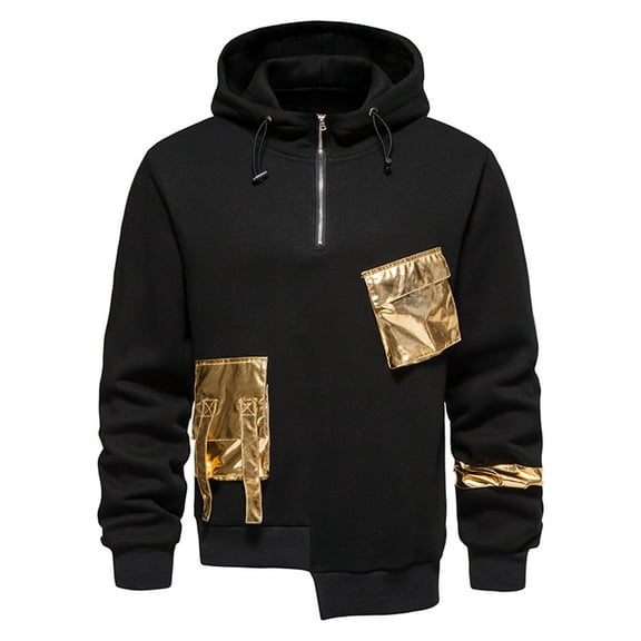 hopeusnice Men's Solid Color Hoodie Workout Activewear Slim Fit Lounge Fleece Casual Fall Lightweight Pullover Pockets Long Sleeve Dress Shirts Clothing For Male Gold S