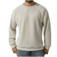 thumbnail image 1 of hopeusnice Men's Solid Color Long Sleeve Crew Neck Sweatshirt Basic Ribbed Knitted Jumper Tops Beige L, 1 of 8