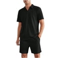 thumbnail image 1 of hopeusnice Men's Solid Color Lounge Sets Casual Elastic Waist Shorts Pockets Comfyfit Workout Activewear Knitted Loose Loungewear 2Pcs Sweatsuit Fall Lightweight Clothing For Male Black L, 1 of 5