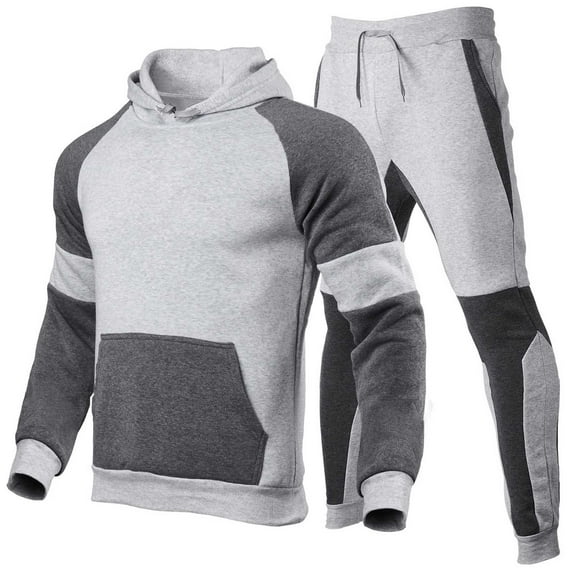 Men's Solid Color Lounge Sets Comfyfit Workout Activewear 2Pcs Hoodie Loose Fleece Elastic Waist Sweatpants Pockets Pants Fall Lightweight Casual Clothing for Male