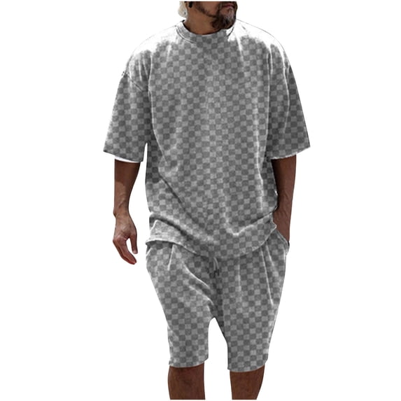 hopeusnice Men's Solid Color Lounge Sets Comfyfit Activewear 2Pcs Sweatsuit Elastic Waist Drawstring Shorts Pockets Loose Loungewear Fall Lightweight Casual Clothing For Male Gray Xxl