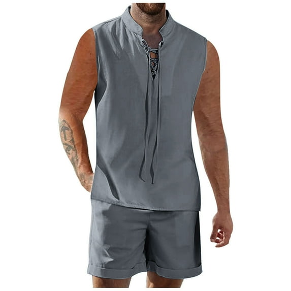 hopeusnice Men's Solid Color Lounge Sets Fashion Elastic Waist Shorts Pockets Loose Loungewear Fall Lightweight Casual Comfyfit Workout Activewear 2Pcs Sweatsuit Clothing For Male Gray M