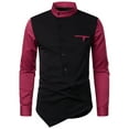 thumbnail image 1 of hopeusnice Men's Solid Color Patchwork Shirts Fall Lightweight Stand Collar Tops Workout Activewear Long Sleeve Dress Shirts Casual Slim Fit Lounge Tee Clothing For Male Black XL, 1 of 6