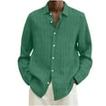 thumbnail image 1 of hopeusnice Men's Solid Color Shirts Clearance Fall Lightweight Long Sleeve Dress Shirts Cotton Linen Slim Fit Lounge Tee Button Up Crew Neck Tops Casual Activewear Clothing For Male Army Green XXL, 1 of 6