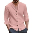 thumbnail image 1 of hopeusnice Men's Solid Color Shirts Fall Lightweight Long Sleeve Dress Shirts Cotton Linen Slim Fit Lounge Tee Casual Button Up Crew Neck Tops Workout Activewear Clothing For Male Pink XXL, 1 of 6