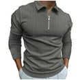 thumbnail image 1 of hopeusnice Men's Solid Color Shirts Long Sleeve Dress Shirts Ribbed Slim Fit Lounge Tee Casual Fall Lightweight Workout Activewear Lapel Tops Clothing For Male Gray S, 1 of 5