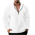 thumbnail image 1 of hopeusnice Men's Solid Color Shirts Long Sleeve Dress Shirts Slim Fit Lounge Tee Casual Zipper Crew Neck Tops Workout Activewear Fall Lightweight Clothing For Male White L, 1 of 6