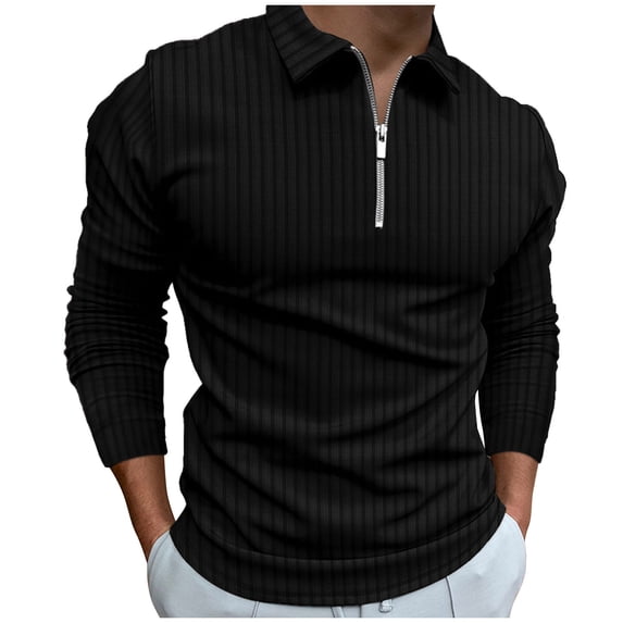 hopeusnice Men's Solid Color Shirts Ribbed Slim Fit Lounge Tee Lapel Tops Workout Activewear Long Sleeve Dress Shirts Casual Fall Lightweight Clothing For Male Black XL