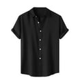 thumbnail image 1 of hopeusnice Men's Solid Color Shirts Clearance Summer Lightweight Short Sleeve Dress Shirts Casual Button Up Lapel Tops Cotton Linen Slim Fit Beach Shirts Hawaiian Tropical Clothing for Male Black XL, 1 of 9