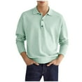 thumbnail image 1 of hopeusnice Men's Solid Color Shirts Cotton Linen Slim Fit Lounge Tee Fall Lightweight Long Sleeve Dress Shirts Casual Button Up Lapel Tops Workout Activewear Clothing For Male Green S, 1 of 8