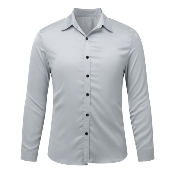 hopeusnice Men's Solid Color Shirts Long Sleeve Sweatshirt Slim Fit Lounge Tee Casual Button Up Lapel Tops Fall Lightweight Workout Activewear Clothing for Male Gray L