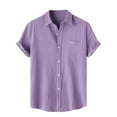 thumbnail image 1 of hopeusnice Men's Solid Color Shirts Summer Lightweight Cotton Linen Slim Fit Beach Shirts Button Up Lapel Tops Hawaiian Tropical Casual Short Sleeve Dress Shirts Clothing for Male Purple XL, 1 of 9